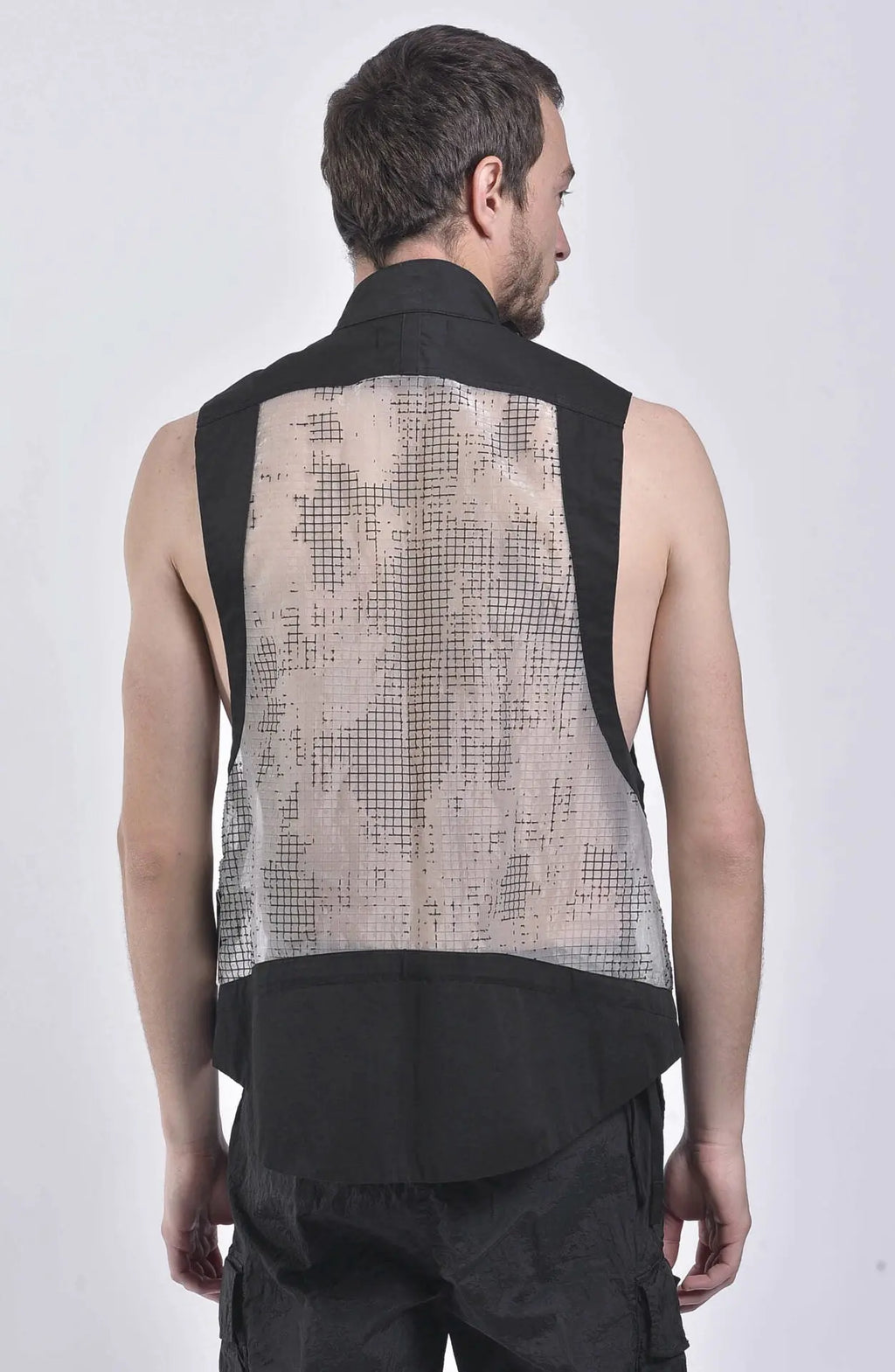Stone Island, Mens Vest, Shadow Project, Black, Grey, Gray, Transparent, Ripstop Vest, Transparent Fabric, Back Photo. 