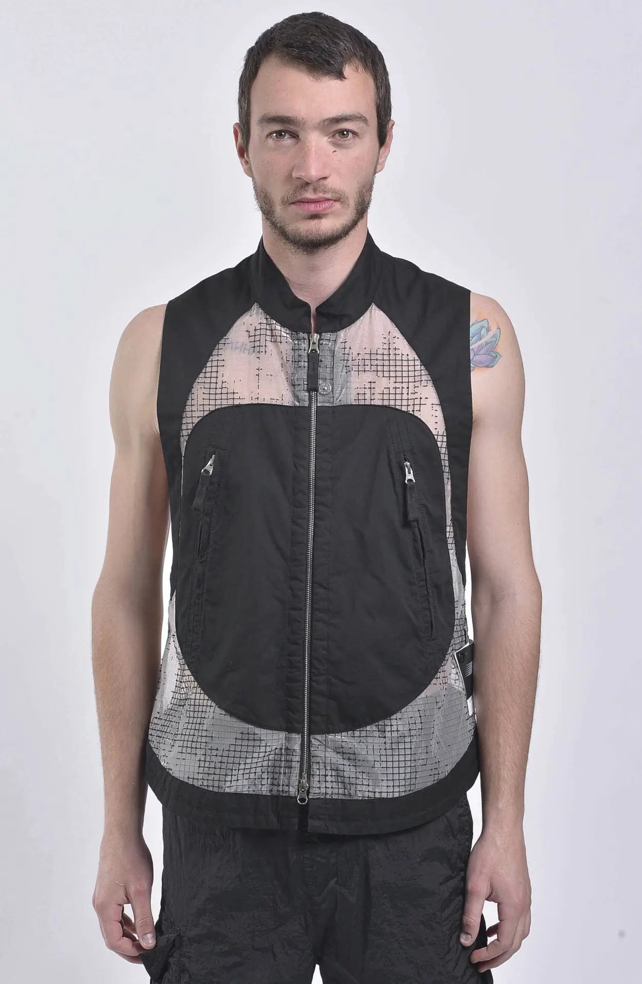 Stone Island, Mens Vest, Shadow Project, Black, Grey, Gray, Transparent, Ripstop Vest, Front Photo. 
