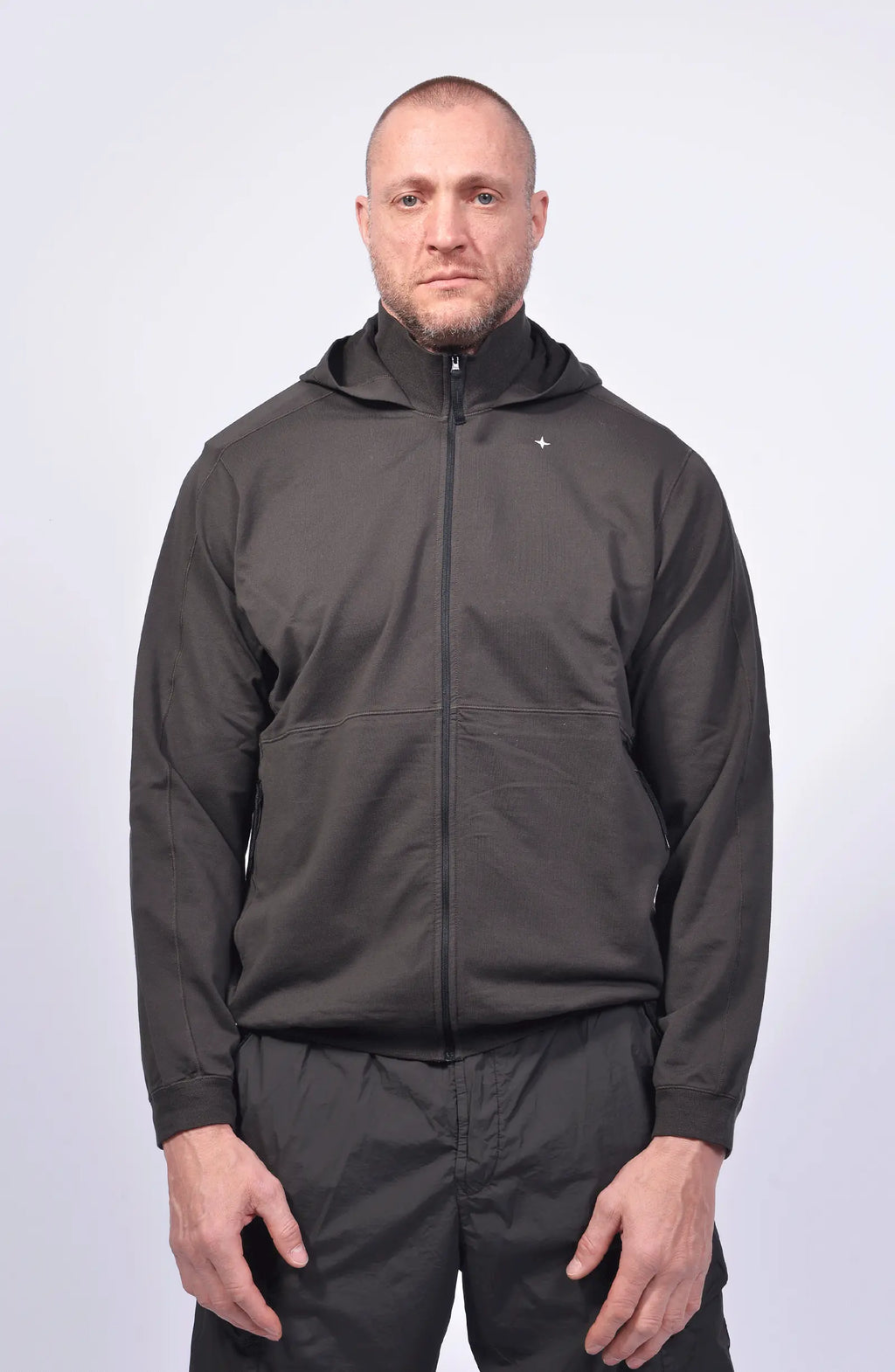 Stone Island, Mens Sweatshirt, Black V0029, Stellina, YKK Zipper, Hooded, Side Pockets, Любо Чука, Front Photo. 