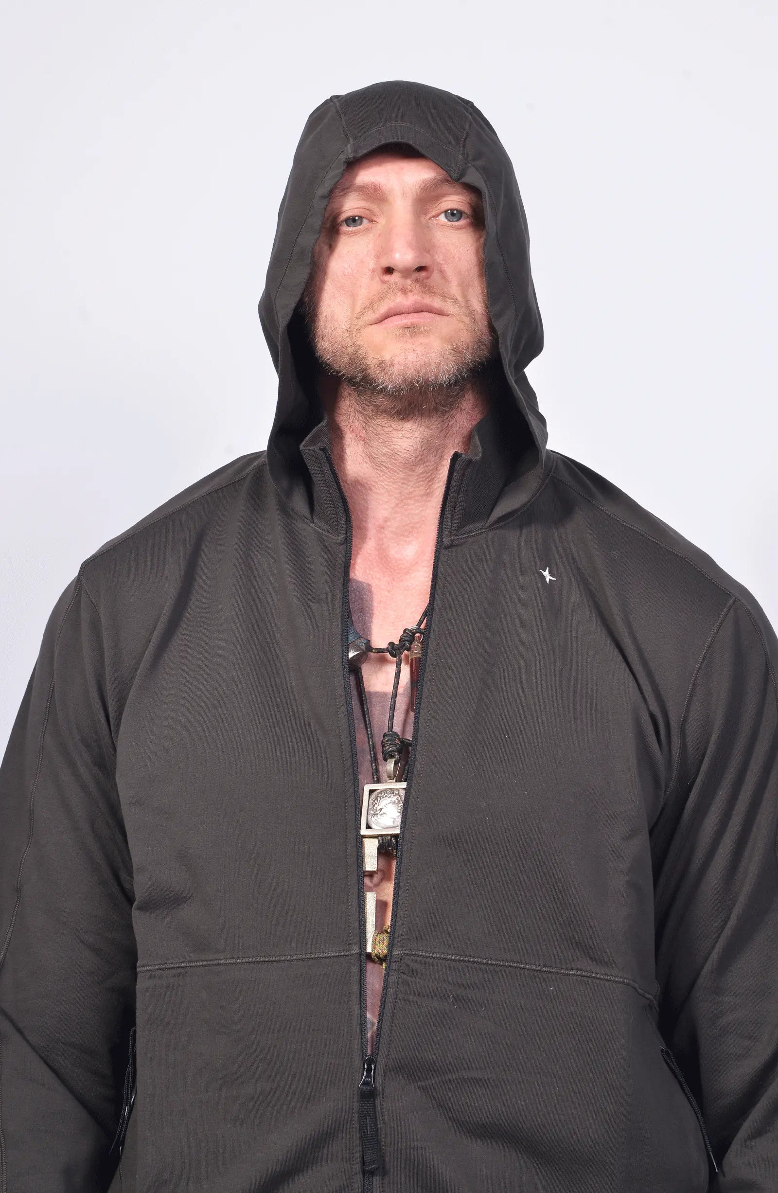 Stone Island, Mens Sweatshirt, Black V0029, Stellina, YKK Zipper, Hooded, Side Pockets, Любо Чука, Portrait Unzipped. 