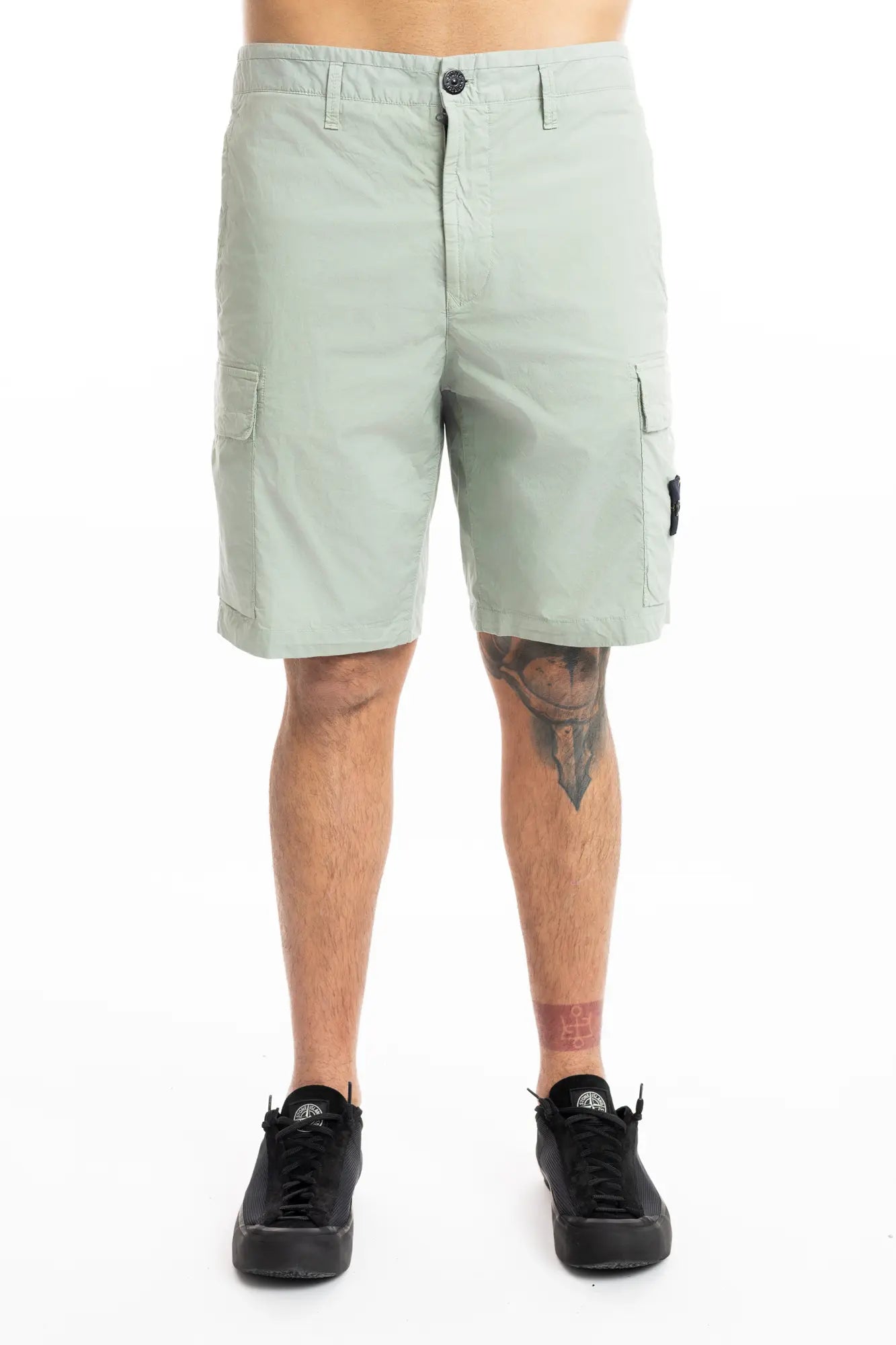Stone Island, Mens Bermuda Shorts, Sage Green S0055, Compass Badge, Logo-patch, Side Flap Pockets, Stone Island Buttons, Belt Loops, Light Stretch Cotton Tela, Zip Fly, YKK Zipper, Front Portait. 