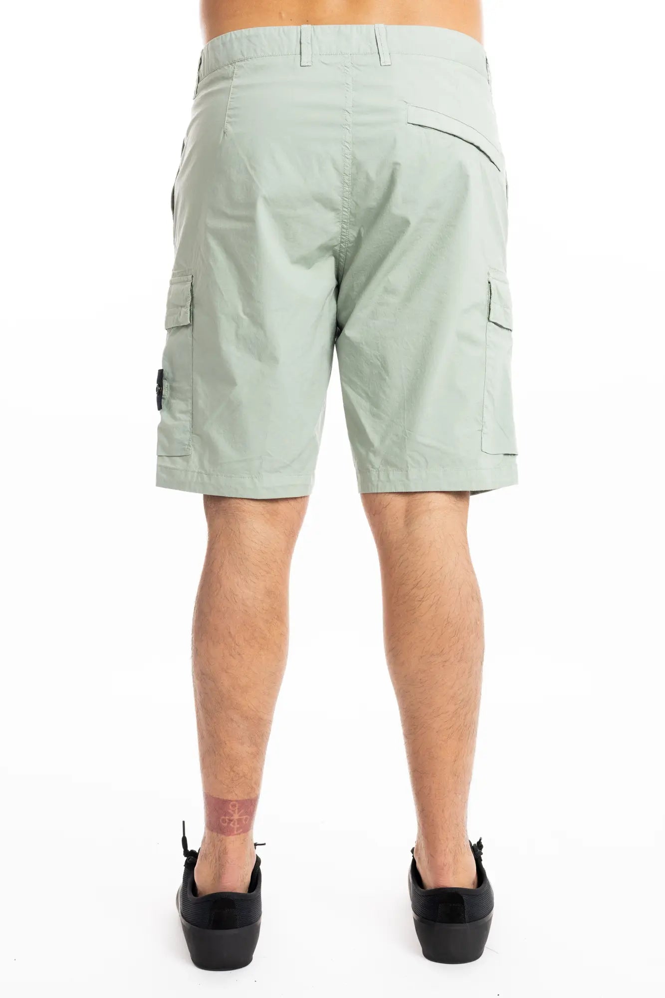 Stone Island, Mens Bermuda Shorts, Sage Green S0055, Compass Badge, Logo-patch, Side Flap Pockets, Stone Island Buttons, Belt Loops, Light Stretch Cotton Tela, Zip Fly, YKK Zipper, Back Photo. 