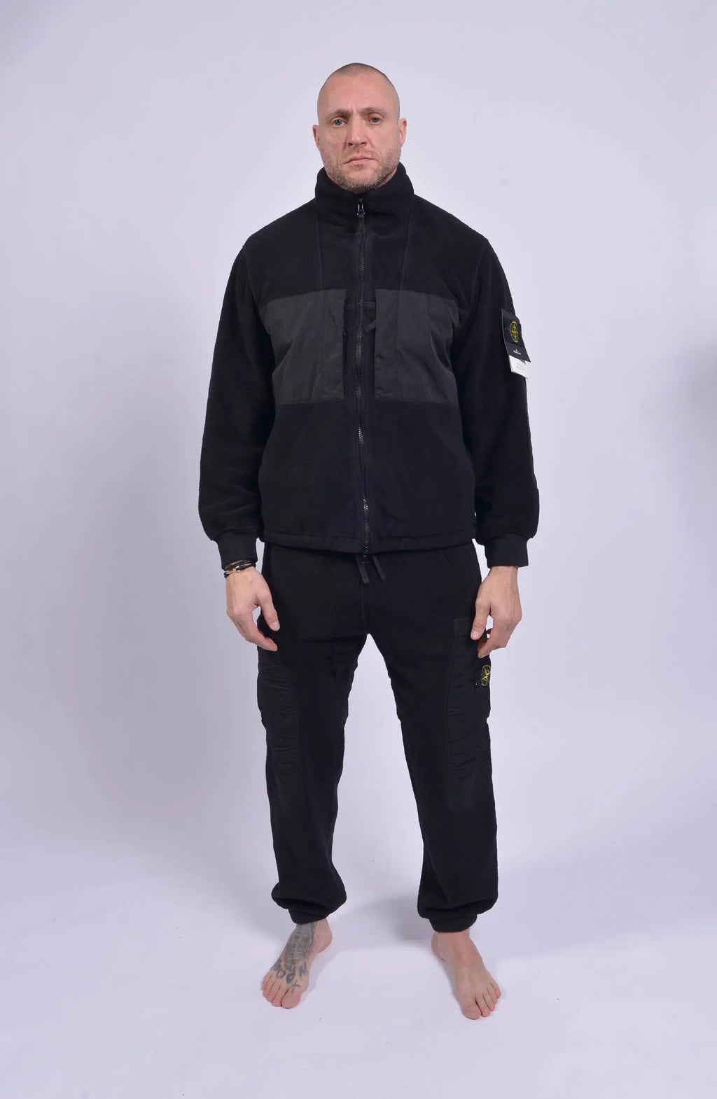Stone Island, Mens Jacket, Black V0029, Compass Badge, YKK Zippers, Inside Pockets, Side Pockets, YKK, Full Body Front Shot.