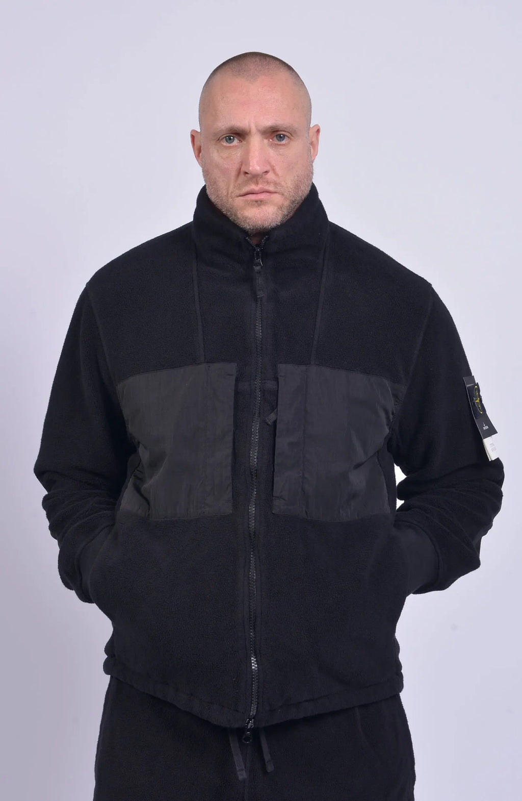 Stone Island, Mens Jacket, Black V0029, Compass Badge, YKK Zippers, Inside Pockets, Side Pockets, YKK, Front Shot.
