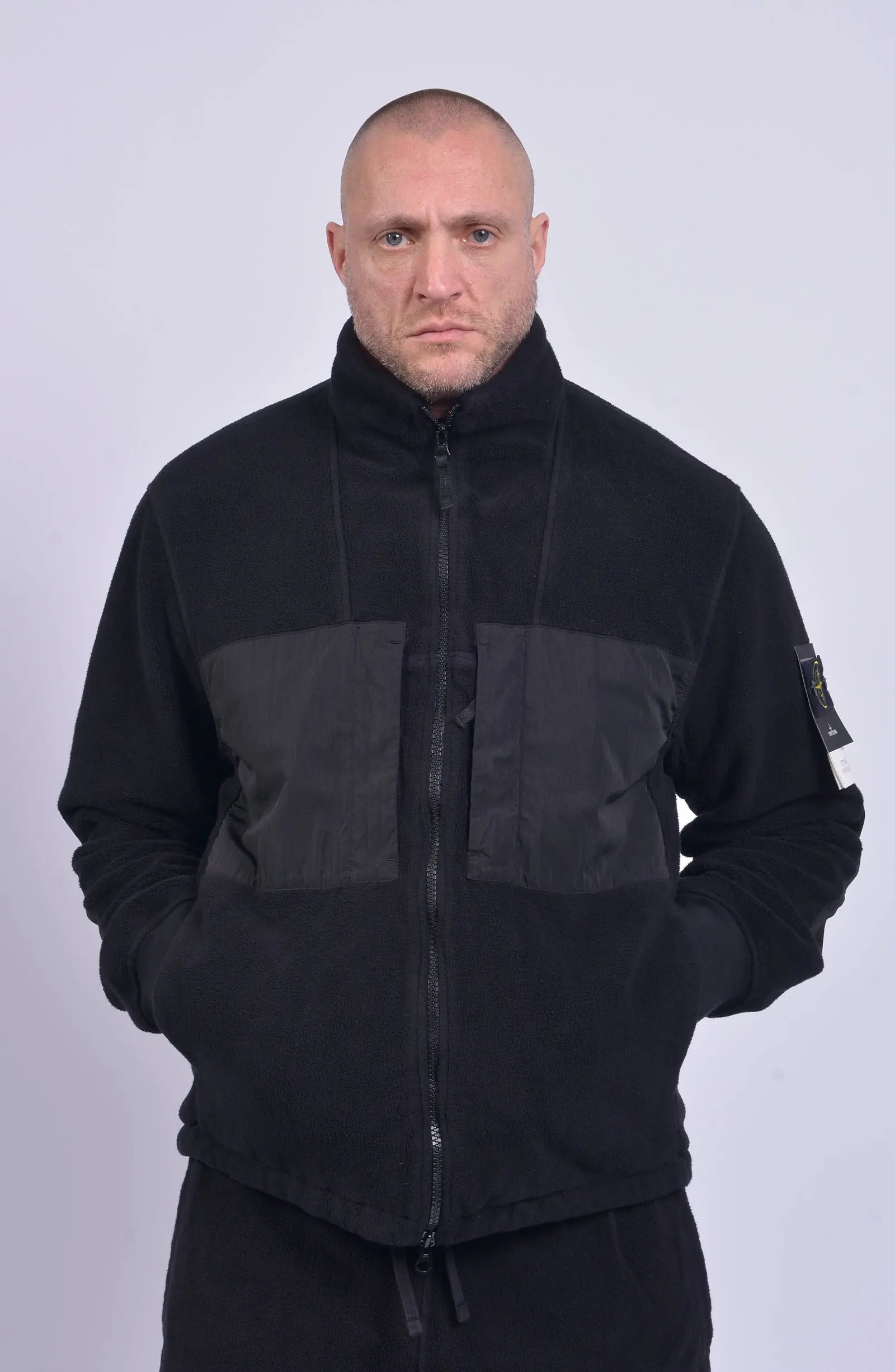 Stone Island, Mens Jacket, Black V0029, Compass Badge, YKK Zippers, Inside Pockets, Side Pockets, YKK, Front Shot.