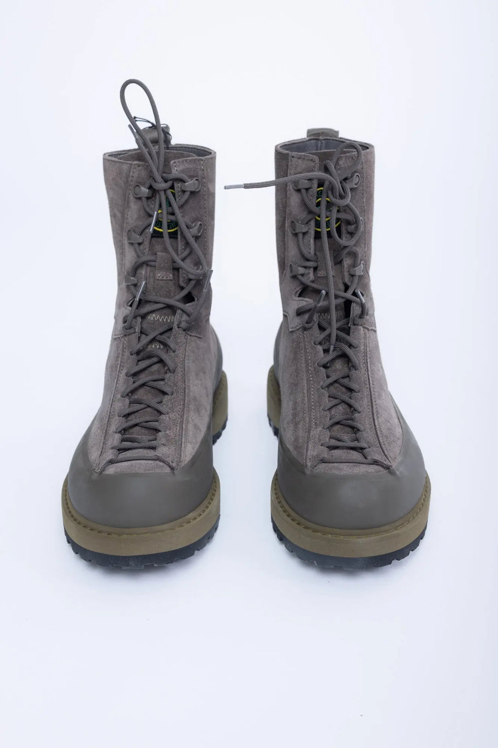 Stone Island, Mens Boots, White V0061, Leather, Lace-up, Logo-patch, Rubber Soles, Front View. 