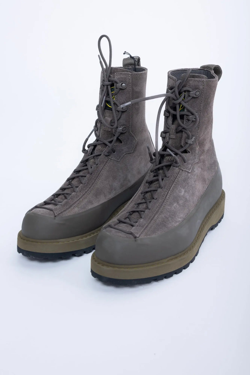 Stone Island, Mens Boots, White V0061, Leather, Lace-up, Logo-patch, Rubber Soles, 3/4 View. 