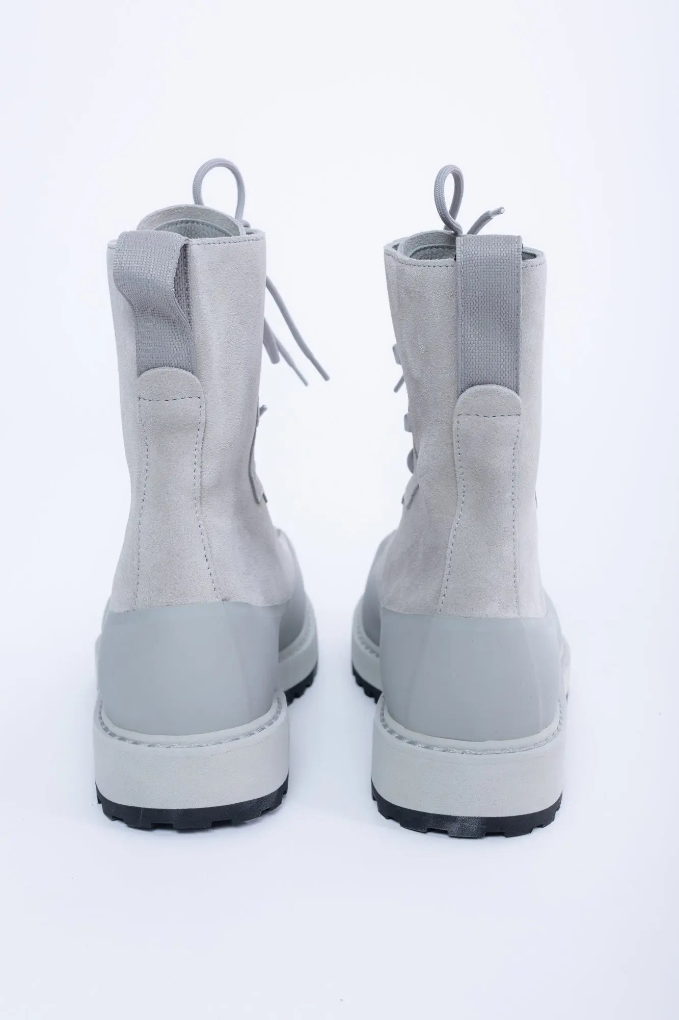 Stone Island, Mens Boots, White V0061, Leather, Lace-up, Logo-patch, Rubber Soles, Back Photo. 
